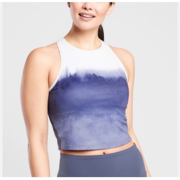 Athleta Tops - Athleta shanti crop tank watercolor stripe blue and white